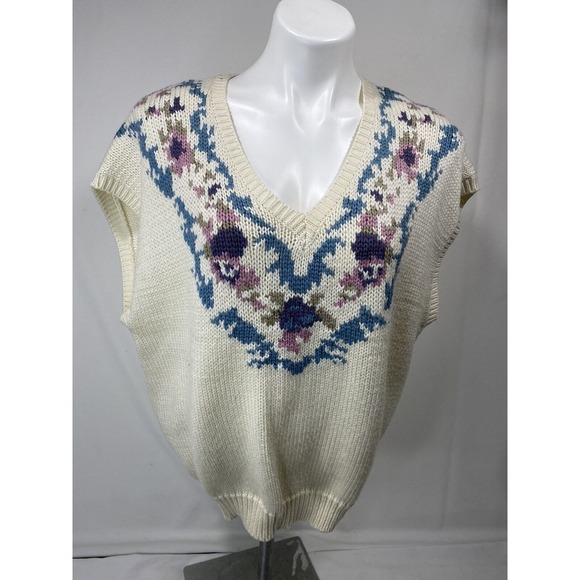 Ms. Russ Sweaters - Ms Russ Sweater Vest Womens 20W Floral Knit Cottagecore Plus Size Layering